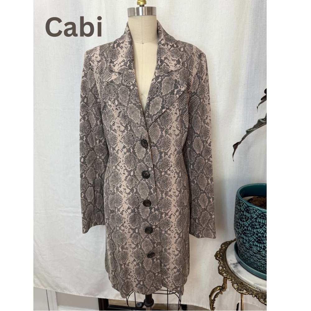 CAbi Snakeskin Print Trench Coat in Neutral Taupe and Black